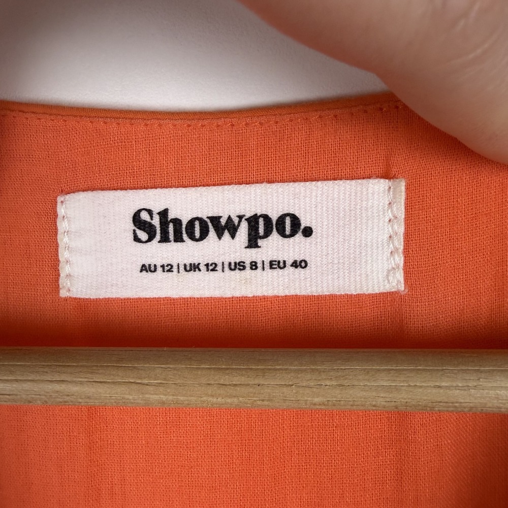 Showpo Zandra Mini Dress Size 8 Orange Puff Sleeve Cotton Poplin Vibrant Bright - Picture 9 of 15